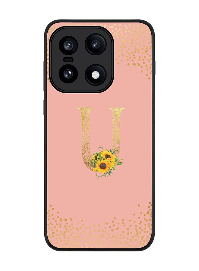 For OnePlus 15 Case,Slim fit Camera Protection, Shockproof Thin Phone cover  - Custom Floral Monogram - U  (Rose Pink )
